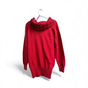 Vintage Huntington Ridge Red Embellished Cowl Neck Sweater M